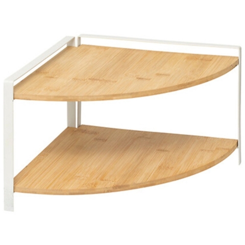 Keuken/aanrecht hoek rekje - metaal/bamboe hout - 30 x 30 x 20 cm - organizer - naturel/wit -