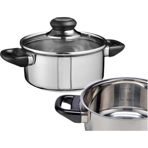 Kookpan - glazen deksel - 16 cm - RVS - 3-laags - pannen - diverse warmtebronnen -