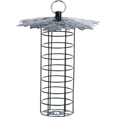 Vogel voedersilo met bladerdak voor vetbollen metaal 23 cm -