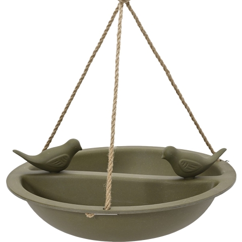 Vogelbad/voederschaal - hangend - bamboe hout - donkergroen - D27 cm -