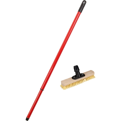 Houten schrobborstel/schrobber inclusief metalen telescoopsteel rood 130 cm -