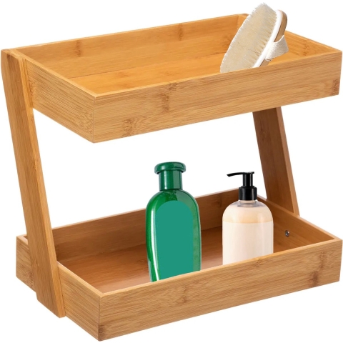 Badkamerrek met 2 etages - 32 x 23 x 26 cm - bamboe hout -
