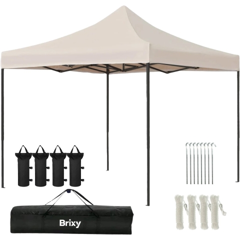 Brixy Partytent - Paviljoen - Easy Up - Opvouwbaar - Waterdicht - Met Draagtas - 300 x 300 cm – Crème