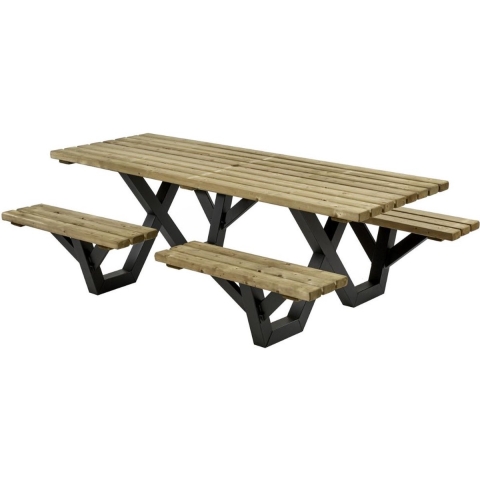 Picknicktafel geimpregneerd metalen frame open instap Talen Buitenmeubelen - Talen buitenmeubelen