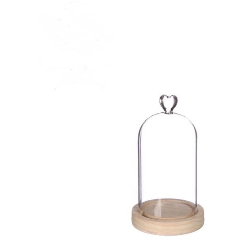 Stolp hart met houten basis Ø10xH18cm