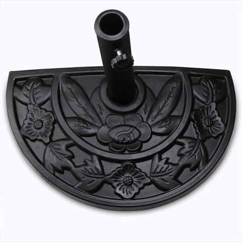 Halve Parasolvoet Zwart Gietijzer-Look Bloemen Motief