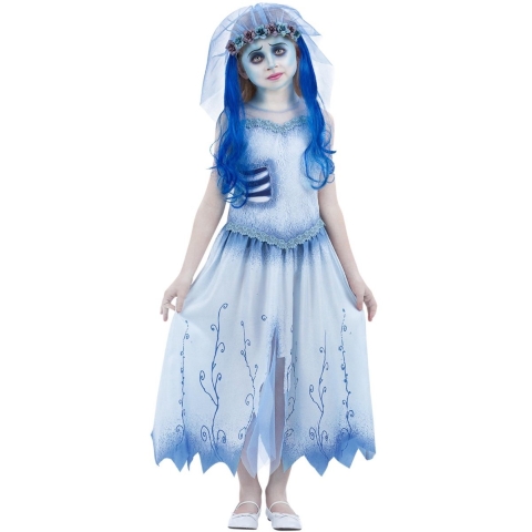 Smiffys Verkleedkleren - Lijkenbruid - Emily - Blauw - Smiffys - 7-9 jaar (122-134) - Kostuum