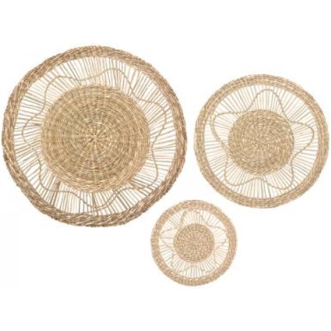 Wanddecoratie set - 3-delig - rond - riet - bohemian/boho stijl -