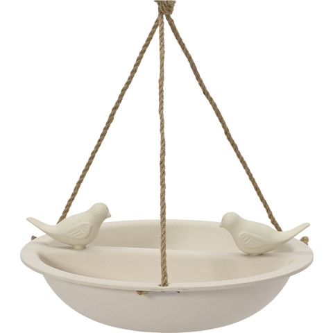 Vogelbad/voederschaal - hangend - bamboe hout - wit - D27 cm -