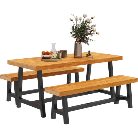 4goodz Tuintafelset voor 4 personen met houten tafelblad /bruin