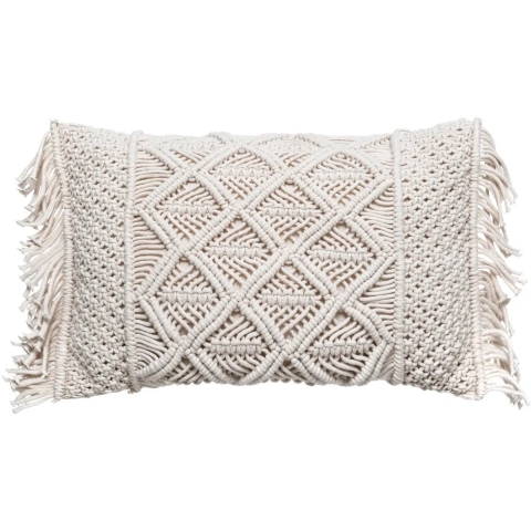 Sierkussen Macrame Ibiza voor binnen - ivoor wit - 30 x 50 cm - katoen/polyester -