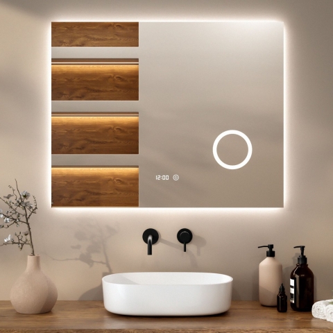 Mirlux Badkamerspiegel met LED Verlichting & Verwarming – Rechthoekige Wandspiegel – Anti Condens Douchespiegel - 100x80CM