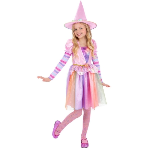 Smiffys Verkleedkleren - Pastel Rainbow Heks - Multicolour - Smiffys - 4-6 jaar (104-116) - Kostuum