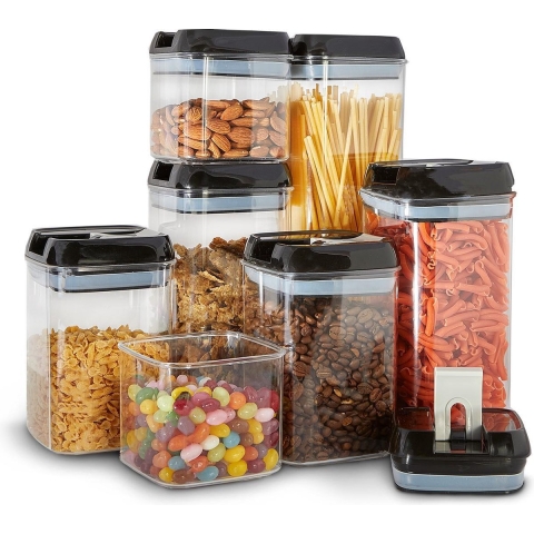 KitchenBrothers Voorraadpotten - 7 Stuks - Luchtdicht - Herschrijfbare Labels - Kunststof