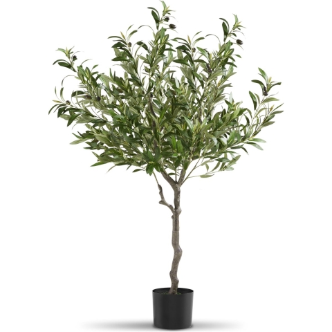 tectake® Kunstmatige Olijfboom Oleand – Mediterrane Kunstplant met Realistische Bladeren en Olijven – Onderhoudsvriendelijk en Veelzijdig – Inclusief Stevige Bloempot – Hoogte: 120 cm