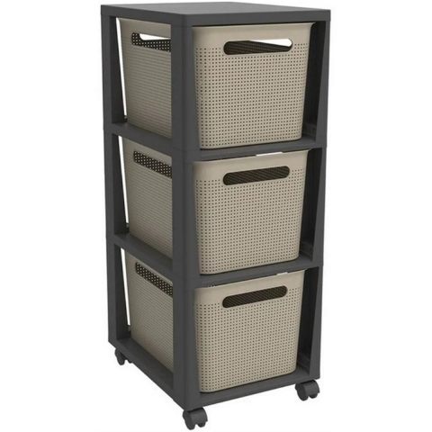 Rotho PINA Ladekastje met 3 Laden 77x36.6x29.6 cm Cappuccino/Antraciet