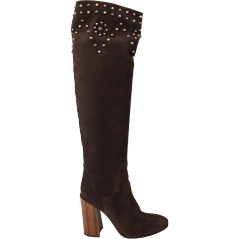 Dolce & Gabbana Vrouwen bruin Suede Studded Knee High Schoenen Laarzen