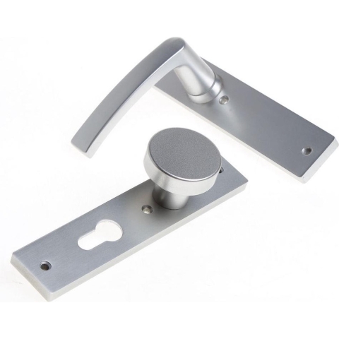 Nemef 3251 FP Ls Beslag kortschild rechthoekig | Blok kruk-knop | beslagset | geveerd | krukstift 8mm | F1 aluminium | PC72-PC72 | draairichting links