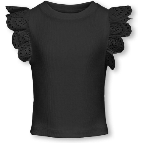 Kids Only Top - Rib - KogDrea - Zwart m. Pointelle - Kids Only - 9-10 jaar (134-140) - T-Shirts