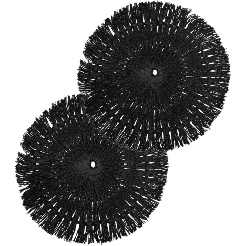 Secret de Gourmet Placemat Raffia - Set van 8x stuks - zwart - D38 cm - rond - tafel onderleggers -