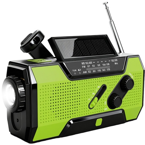 Brixy Noodradio - Radio Met Accu Batterij Voor Noodsituaties - 5000 MAH - Opwindbaar - Solar - Zaklamp - Powerbank - Groen