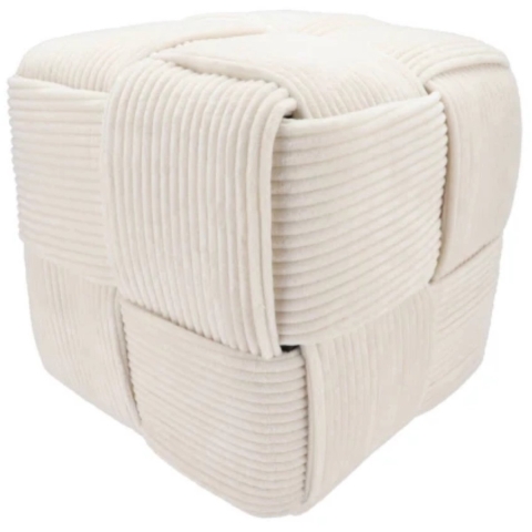 DK Design Poef - fluweel - creme - gevlochten look - 40 x 40 cm - vierkant - woondecoratie -