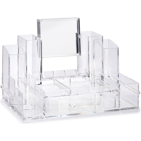 Make-up organizer/opberger 13-vaks met lade en spiegel 29 x 16 cm van kunststof -