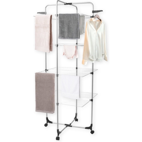 BRASQ Droogtoren 4 Lagen - Drooglengte 40 Meter - Droogrek met Wieltjes en houders - Wasrek - Wastoren 68x68x169 cm - Wit