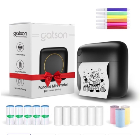 Gatson Mini Printer - Pocket Printer - Draadloos met 14 Rollen Papier en 5 Kleurpennen