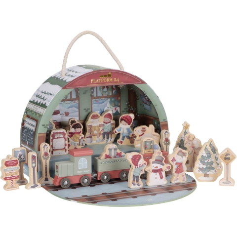 Little Dutch Advent kalender - Treinstation met 24 houten onderdelen - Educatief spel (2025)