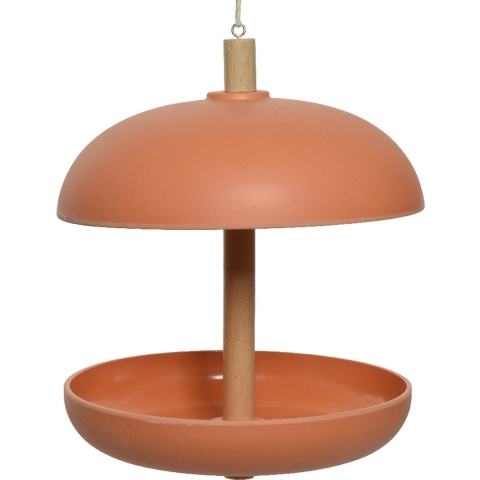 Vogel voedersilo hangend - bamboe hout - zalmroze - 21 x 25 cm -