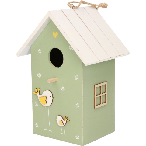 Nestkast/vogelhuisje hout groen met wit dak 15 x 12 x 22 cm -