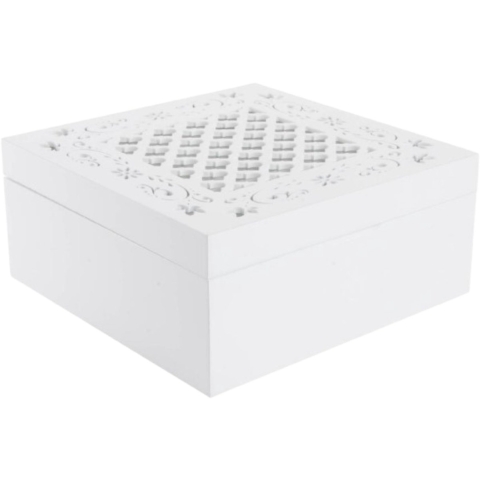 Theedoos barok - 9-vaks - wit- hout - 18 x 18 x 8 cm - theezakjes -