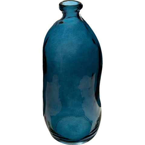 Atmosphera bloemenvaas Organische fles vorm - blauw transparant - glas - H36 x D15 cm -