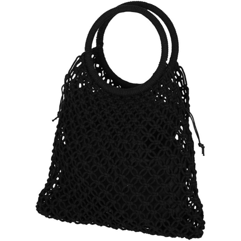 Sarlini handtas/boodschappentas Macram? - zwart - polyester/katoen - retro dames tassen -