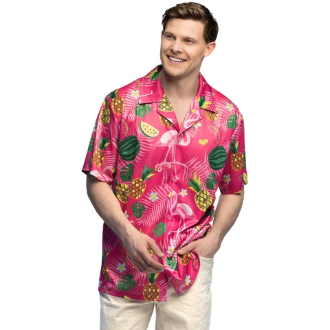 Verkleed feest blouse/overhemd flamingo - roze - Hawaii - Tropisch 50 (M) -