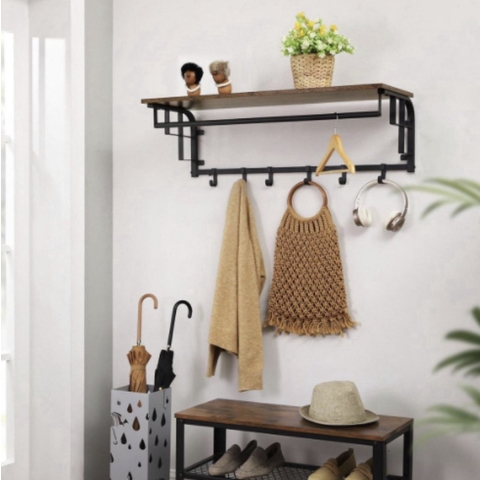 MAZAZU Wandkapstok industrieel – bruin/ – 30 × 88 × 27 cm