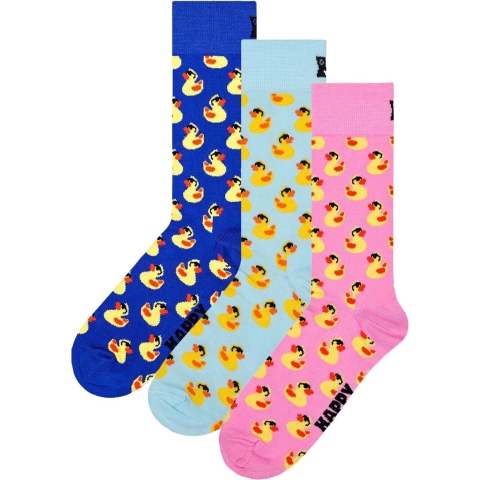 Happy Socks Heren sokken rubberen badeendjes print giftbox 3-pack blauw/lichtblauw/roze