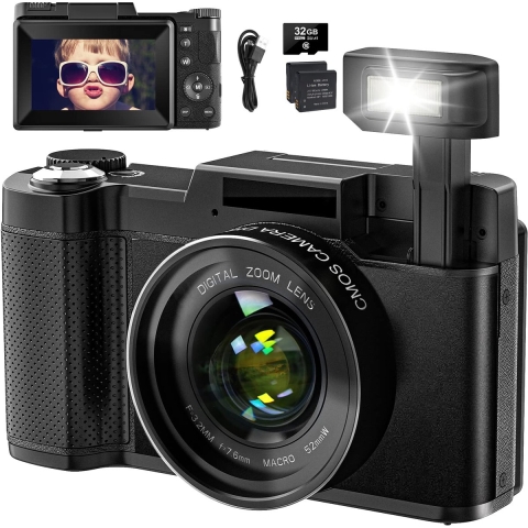 SWAGITLOUD UK-DC062 - Digitale camera 4K 48MP Vlogging Camera - 16X digitale zoom met macro functie en liftable flash - zwart (2 stuks)