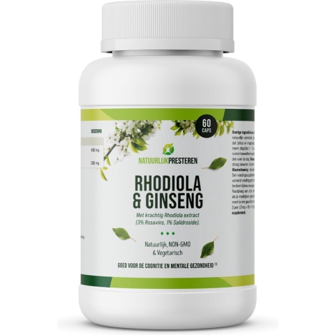 Rhodiola&Ginseng– Ondersteunt Bij Stress – Adaptogene formule – Mentale energie – 60 caps