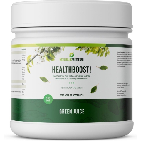 Healthboost Green Juice - 300 gram - Tarwegras, probiotica, vezels, superfoods, 25 groente- en fruitsoorten, spirulina, chlorella en groene thee