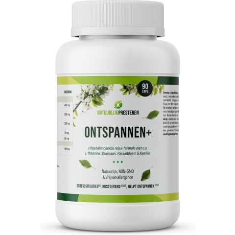 Ontspannen+ - Natuurlijke rustgever - valeriaan, rhodiola rosea, passiebloem, L-theanine - 90 caps