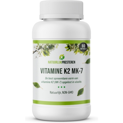 Vitamine K2 MK-7 - 75 mcg– Natto Extract – In Olijfolie – Beste Vitamine K supplement – 60 caps