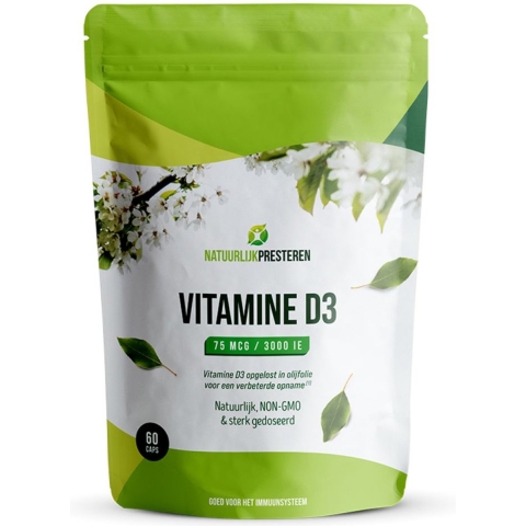 Vitamine D3 - 60 caps - 75 mcg Cholecalciferol in Olijfolie - extra sterk