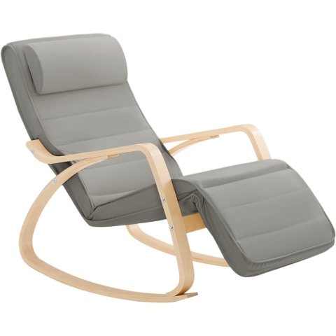SoBuy Schommelstoel met verstelbare voetensteun - Max. 120 kg - Grijs