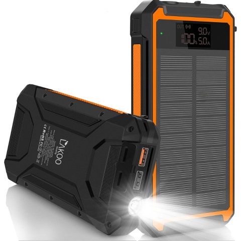 LAKOO Zonne-energie powerbank - powerbank zonne-energie - powerbank - 30000MAH - Babyfoon - Babyfoon - Zonne-energie - Waterdicht-Ledverlichting - Draadloos opladen - Aansluiting voor de Babyfoon