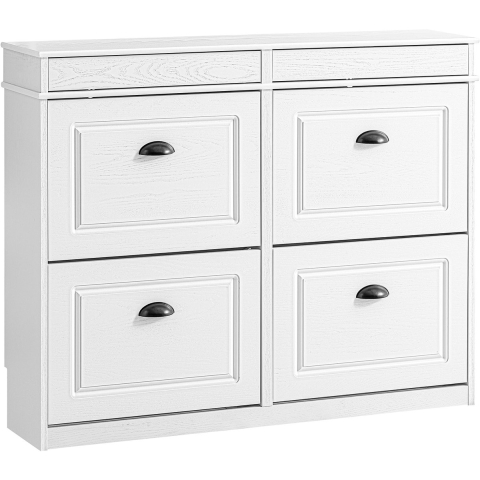 SoBuy Schoenenkast FSR79-WG – 4 kleppen – 103 x 23 x 82 cm – Wit met antiek houteffect – Schoenenrek voor 16 paar