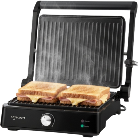 Safecourt Kitchen Tosti apparaat – Paninigrill en Tosti ijzer – Uitneembare PFAS-vrije platen & vaatwasserbestendig – Groot grilloppervlak – Snel warm – Contactgrill - Zwart