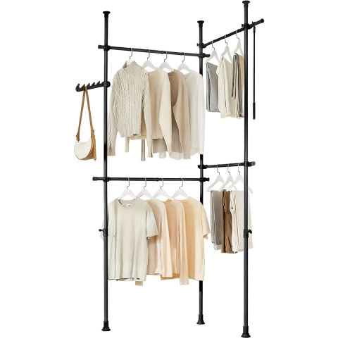 sobuy Telescopische Kledingrail KLS03-II-SCH - 124–226 × 27 × 200–295 cm - zwart