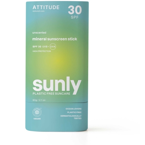Attitude Sunly Mineral Sunscreen Stick SPF 30 Unscented | 60 g